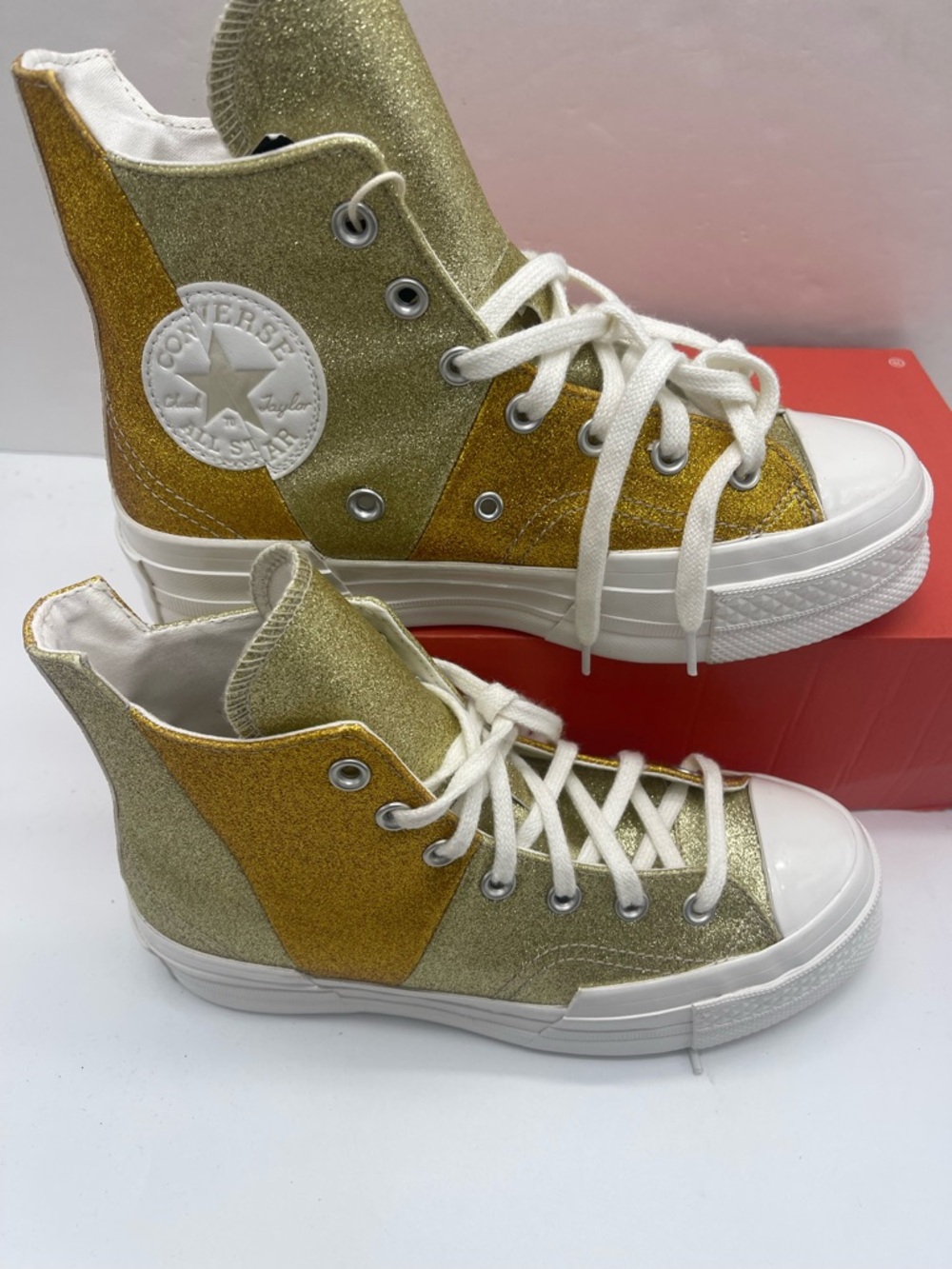 Converse WMNS Chuck 70 Plus Hi A08176C Vintage White/Dark Gold Platform Sneakers - Picture 5 of 16